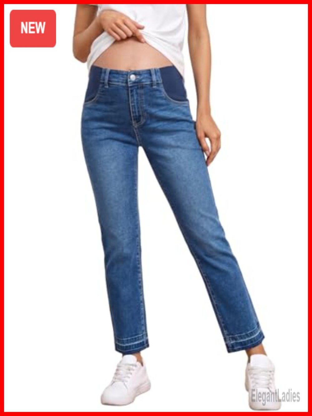 Maternity Jeans High Waisted Straight Leg Ankle Pregnancy Pants